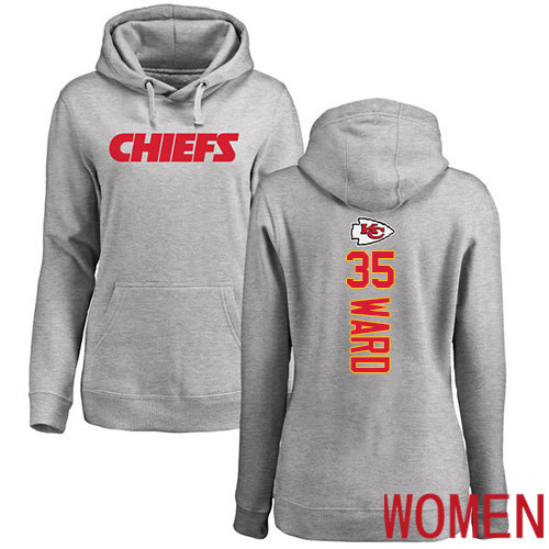 Women Football Kansas City Chiefs #35 Ward Charvarius Ash Backer Pullover Hoodie->nfl t-shirts->Sports Accessory